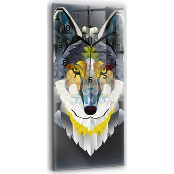 Hodiny Skleněné nástěnné hodiny do moderního interiéru se vzorem vlčí hlavy 30x60 cm