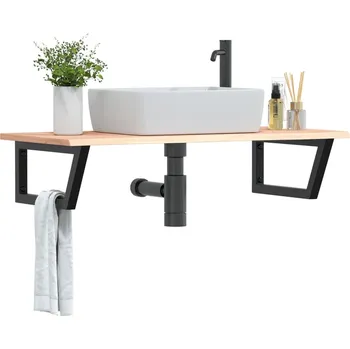 Koupelnový nábytek Deska pod umyvadlo nástěnná ocel a masivní dubové dřevo Hnědá3302603