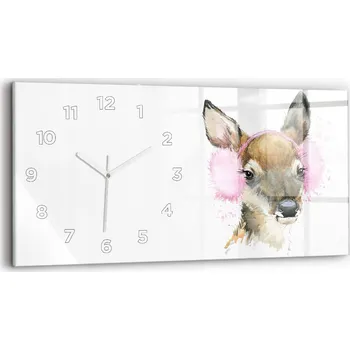 Hodiny Moderní skleněné foto hodiny na zeď tichý mechanismus 60x30 cm Jelen v lese