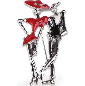 Náramek Brož modelky, taneční pár, malé, 3 červená stříbrná