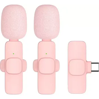Mikrofon Bezdrátový lavalier mikrofon typu C dvojitý (2 v sadě) K1 růžový