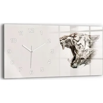 Hodiny Horizontální skleněné nástěnné hodiny s malovaným motivem portrétu tygra, 60x30 cm