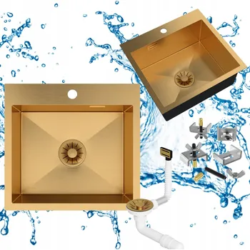 Nerezový dřez Nerezový dřez jednokomorový SILVO48 dřez kuchyňský zlatý sifon LUX
