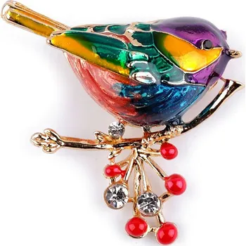 Náramek Brož s broušenými kamínky ptáček, papoušek, malé, 3 multikolor broušené kamínky