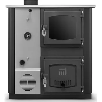 Krbová kamna Termomont Kuchyňská kamna / kotel s výměníkem TEMY PRO 30 kW - levá, černá