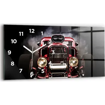 Hodiny Nástěnné vodorovné skleněné hodiny s grafikou Staré veterán auto 60x30 cm