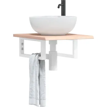 Koupelnový nábytek Deska pod umyvadlo nástěnná ocel a masivní dubové dřevo Hnědá3302532