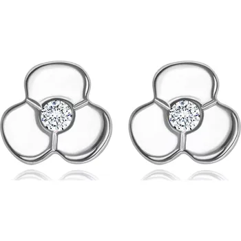 Náušnice Zlaté náušnice 585 - zářivý čirý briliant v lesklém kvítku, bílé zlato