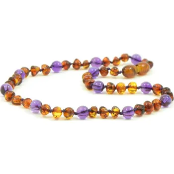 Dětské navlékací korálky Baltský jantar Jantarové korálky pro děti proti bolesti baroque barvy koňaku s ametystem