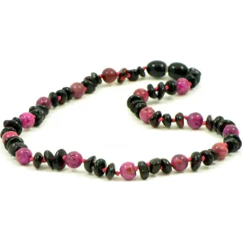 Náhrdelník Baltský jantar Jantarové korálky pro děti proti bolesti třešňové s růžovým achátem