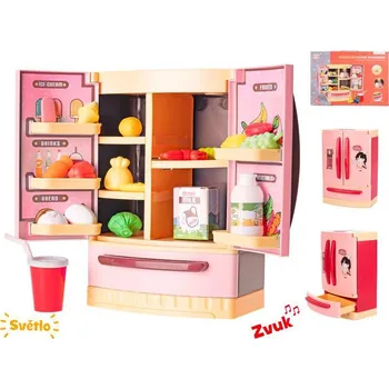 Dětský spotřebič Lednice 26x18x12 cm červená na baterie s doplňky se světlem a zvukem