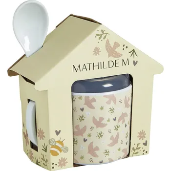 dětská jídelní sada Mathilde M. - MY LITTLE SNACK Ptáčci, hrneček a lžička v boxu