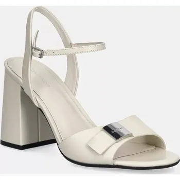 Dámské sandále Nubukové sandály Calvin Klein HEEL SANDAL 85 W/CK HW - LTH béžová barva, HW0HW02485 01X, EUR 38