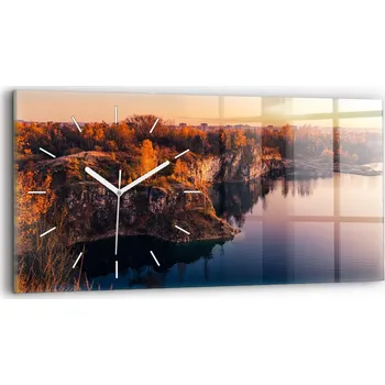 Hodiny Tiché nástěnné hodiny ze skla 60 cm x 30 cm Krakov jezero Zakrzówek podzim