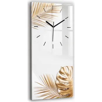 Hodiny Minimalistické skleněné nástěnné hodiny s grafikou Tropické listy 30x60 cm