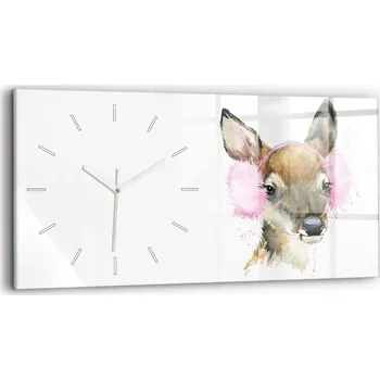 Hodiny Moderní skleněné foto hodiny na zeď tichý mechanismus 60x30 cm Jelen v lese
