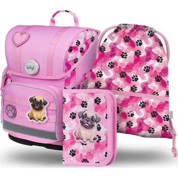 Set školních potřeb Školní aktovkový 3-dílný set BAAGL ERGO - Tlapky (aktovka, penál, sáček)