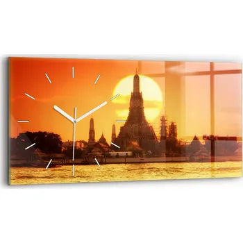 Hodiny Tiché nástěnné hodiny ze skla, horizontální, 60x30 cm - Wat Arun, Bangkok, Thajsko