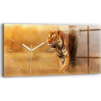Hodiny Moderní skleněné nástěnné hodiny s potiskem 60 cm x 30 cm Lov Tygr