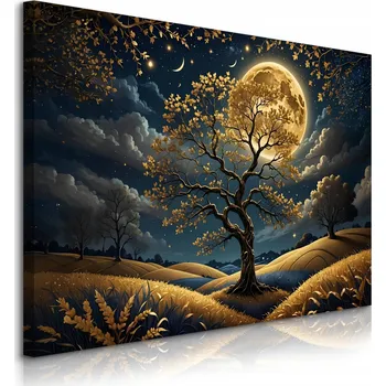 Obraz OBRAZ NA PLÁTNĚ DO OBÝVÁKU ABSTRAKCE KRAJINA STROMY MĚSÍC PŘÍRODA 120x80