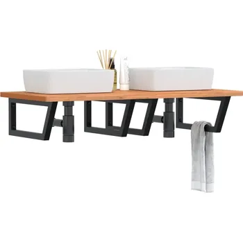 Koupelnový nábytek Deska pod umyvadlo nástěnná ocel a masivní bukové dřevo Hnědá3302455