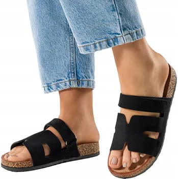 Dámské pantofle NAZOUVÁKY Dámské Černé Korkové Pantofle Nazouváky Profilované Na Suchý Zip Velikost 40