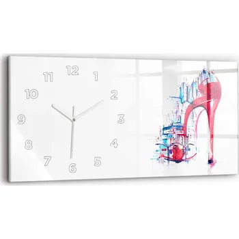 Hodiny Horizontální Skleněné Hodiny Nástěnné do Obýváku S Potiskem Červený podpatek 60x30 cm
