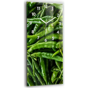 Hodiny Velké tvrzené skleněné nástěnné hodiny Tichý chod Zelená paprika