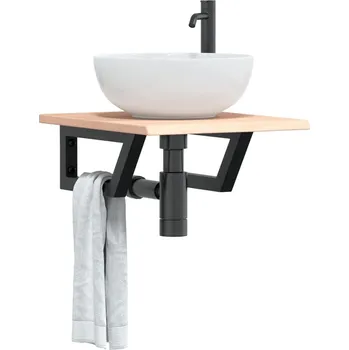 Koupelnový nábytek Deska pod umyvadlo nástěnná ocel a masivní dubové dřevo Hnědá3302535