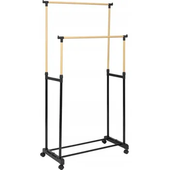 Věšák STOJANOVÝ VĚŠÁK NA OBLEČENÍ NA KOLEČKÁCH, DVOJITÝ, ČERNÝ 86X42X165 CM