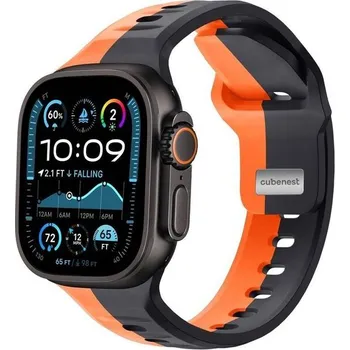 Řemínek na hodinky CubeNest Premium Silicon Band řemínek Apple Watch 42-49 mm černý/oranžový