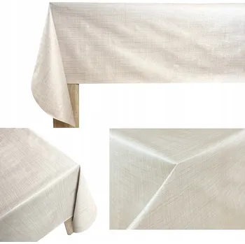 ubrus Dekorační ubrus na stůl béžový vzor nitky 140x220 cm, odolný proti skvrnám