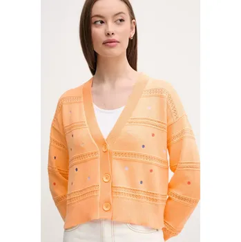 Dámský svetr Bavlněný kardigan United Colors of Benetton dámský, oranžová barva, 10C1E604W 20X, vel. S