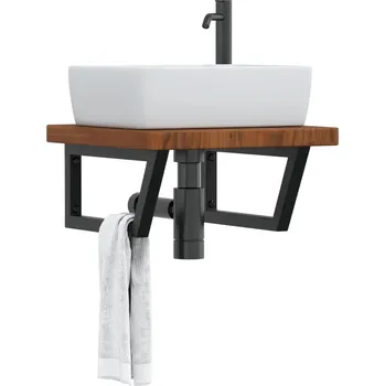 Koupelnový nábytek Deska pod umyvadlo nástěnná ocel a masivní dubové dřevo Hnědá3302415