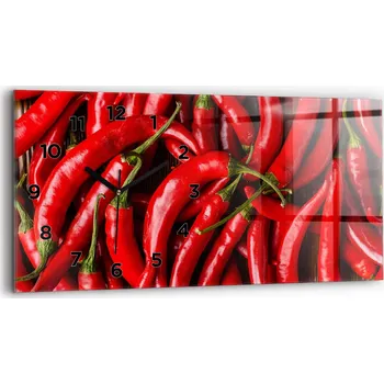 Hodiny Moderní skleněné nástěnné hodiny s potiskem 60 cm x 30 cm Pálivé papričky