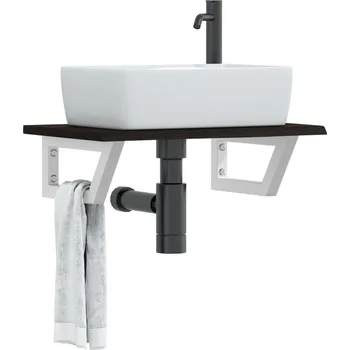 Koupelnový nábytek Deska pod umyvadlo nástěnná ocel a masivní dubové dřevo Hnědá3302582