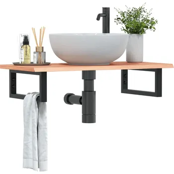 Koupelnový nábytek Deska pod umyvadlo nástěnná ocel a masivní dubové dřevo Hnědá3302565