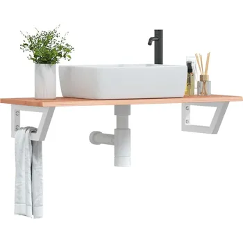 Koupelnový nábytek Deska pod umyvadlo nástěnná ocel a masivní dubové dřevo Hnědá3302570