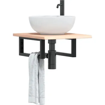 Koupelnový nábytek Deska pod umyvadlo nástěnná ocel a masivní dubové dřevo Hnědá3302533