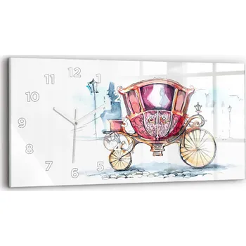 Hodiny Horizontální Skleněné Nástěnné Hodiny do Obýváku Starodávný Kočár Královny 60x30 cm