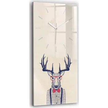 Hodiny Minimalistické vertikální foto hodiny skleněné nástěnné Jelen v košili 30x60 cm