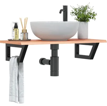 Koupelnový nábytek Deska pod umyvadlo nástěnná ocel a masivní dubové dřevo Hnědá3302567
