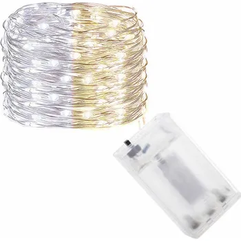 Vánoční dekorace SPRINGOS LED řetěz Nano Duo - 10m, 100LED, 3xAA, bílá/žlutá