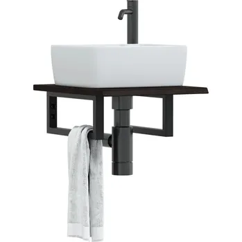 Koupelnový nábytek Deska pod umyvadlo nástěnná ocel a masivní dubové dřevo Hnědá 3302573