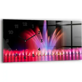 Hodiny Nástěnné Hodiny Skleněné Horizontální do Obýváku Vratislavská fontána v noci 60x30 cm