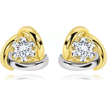 Náušnice Náušnice ve 14K zlatě - zářivý čirý briliant lemovaný dvoubarevnými oblouky