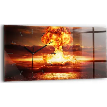 Hodiny Moderní skleněné foto hodiny na zeď horizontální 60x30 cm Výbuch atomové bomby