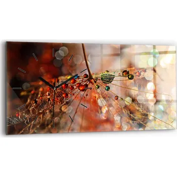 Hodiny Moderní skleněné hodiny s grafikou na zeď 60 cm x 30 cm Pampeliška s rosou
