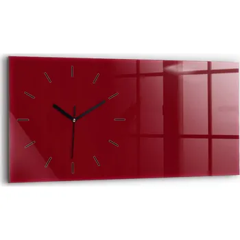 Hodiny Minimalistické skleněné nástěnné hodiny s grafikou, barva vínová, 60x30 cm