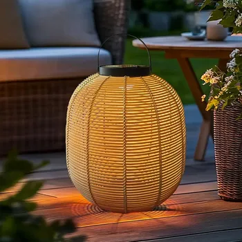 Lucerna Solární ratanová lampa LF06 přírodní 40 cm